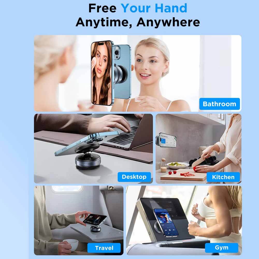 360° Adjustable Vacuum Magnetic Phone Holder Stand - Foldable Suction Car Mount For Dashboard, Windshield & Wall