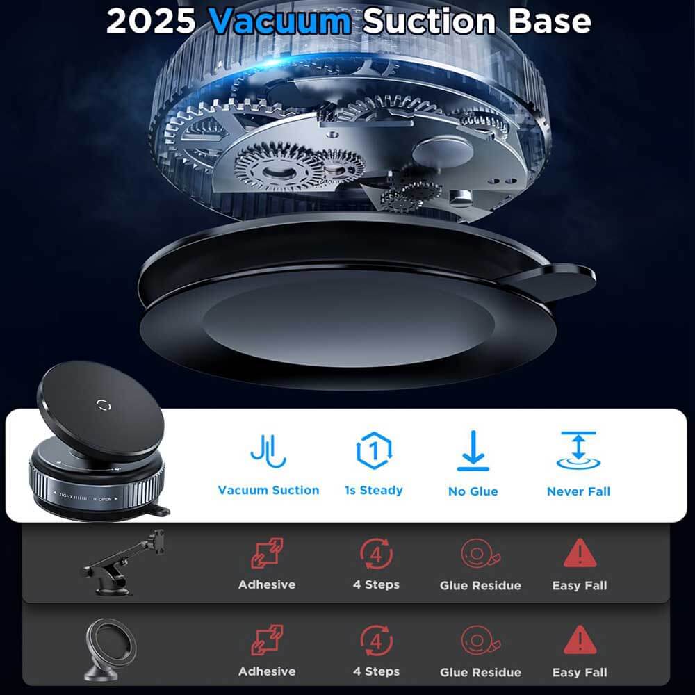 360° Adjustable Vacuum Magnetic Phone Holder Stand - Foldable Suction Car Mount For Dashboard, Windshield & Wall