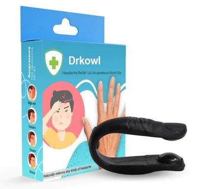 Drkowl - Natural Headache, Migraine, Tension Relief Wearable, Sugar Control Li4 Acupressure Point Clip, Acupressure Clip For Diabetic – Supporting Acupressure Relaxation - 1 Pack (Regular, Black)