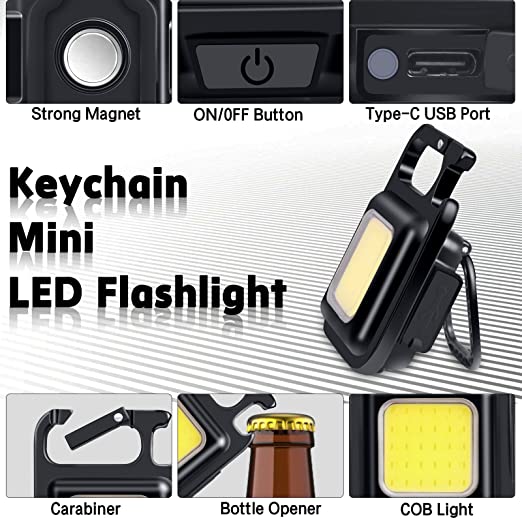 Keychain Flashlight With Bottle Opener, Magnetic Base And Folding Bracket Mini Flashlight